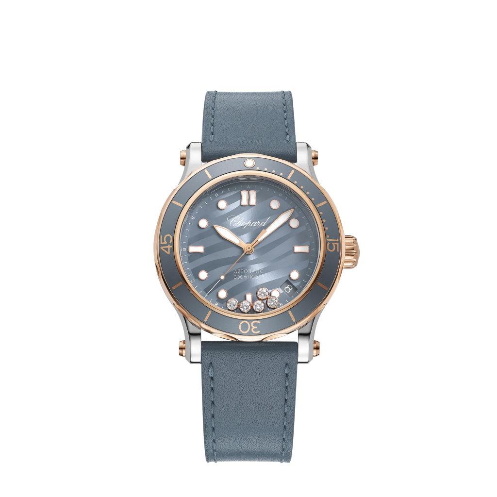 Chopard Happy Sport 40mm Ethical Rose Gold & Blue Grey Dial with Diamonds  - 278587-6001