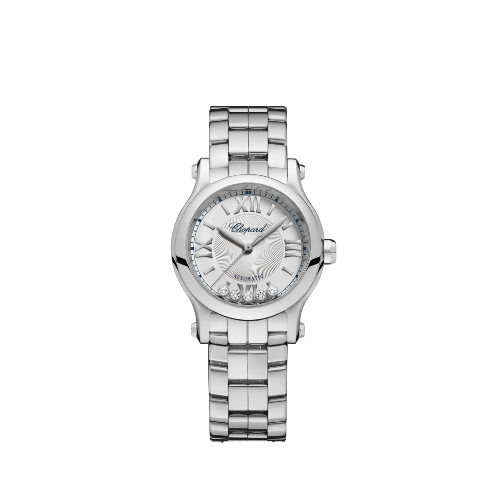 Chopard Happy Sport 30mm Stainless Steel Silver Coloured & Guilloché dial with 5 Diamonds - 278573-3012