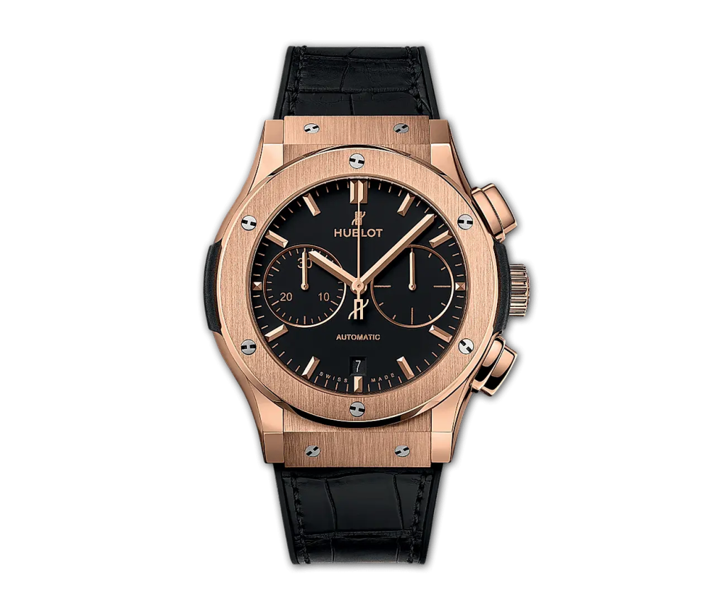 Hublot Classic Fusion Chronograph King Gold 45mm Automatic 18K Full Rose Gold with Alligator Leather Strap & Black Dial - 521.OX.1181.LR