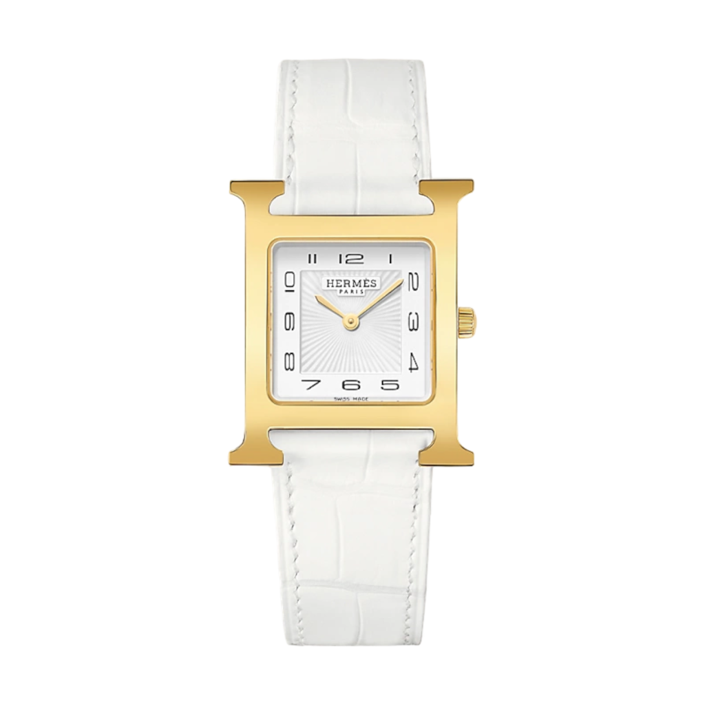 Hermes Hours S PM Size with White Dial & White Croco Leather, STAMP U - HH1.210e