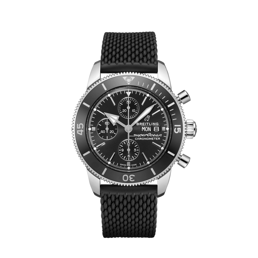 Breitling Super Ocean Heritage Chronograph 44mm with Day-Date Automatic Black Dial & Rubber Strap - A13313121B1S1