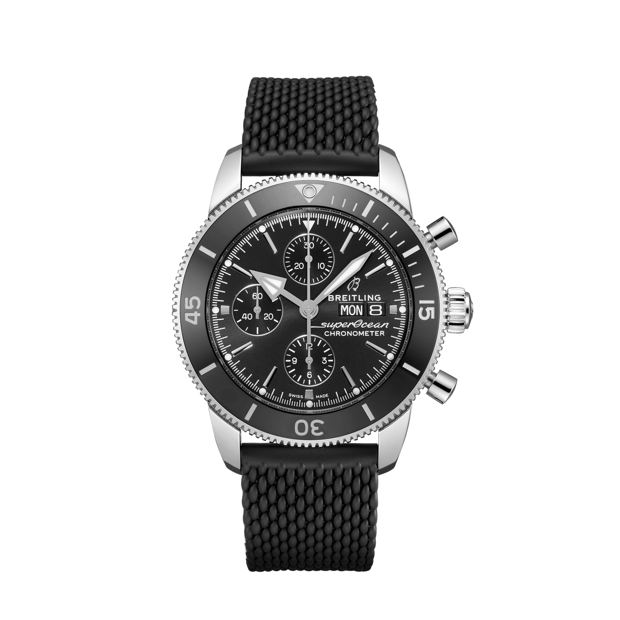 Breitling Super Ocean Heritage Chronograph 44mm with Day-Date Automatic Black Dial & Rubber Strap - A13313121B1S1