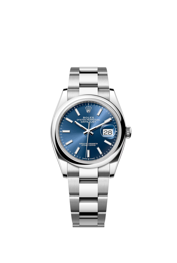 Datejust 36mm in Oystersteel with Bright Blue Index Dial & an Oyster Bracelet - 126200