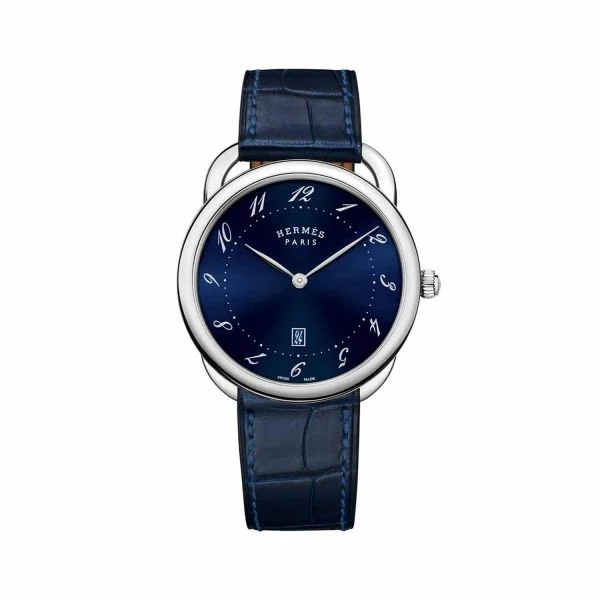 Hermes Arceau Date 40mm Quartz in Stainless Steel with Blue-Lacquered Dial & Blue Alligator Strap (STAMP A) - AR7Q.810