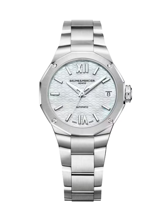 Baume & Mercier Riviera 33mm Automatic, Date, Diamond Set Bezel with White Mother of Pearl Dial & Steel Bracelet - M0A10676